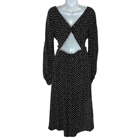 Anthropologie Agatha Midi Dress in Black & White Polka Dot with Open Back. Sz 8. - Picture 6 of 12